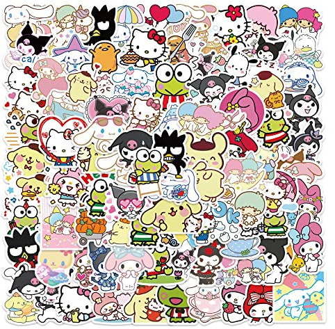 100pcs Sanrio Cartoon Stickers for Kids, Cute Hellokitty Kuromi Mymelody Stickers for Teen Girl Adult Water Bottle, Skateboard, Phone, Laptop, Bicycle, Travel Case, Guitar, Helmet
