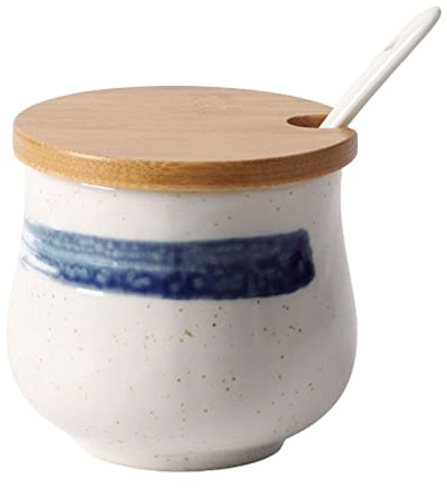 NZPOST Sucrier, pot à condiments, sucrier japonais avec couvercle, pot en céramique rétro pour stocker, petit sucrier de 200 ml, sucrier