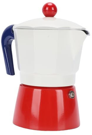 JTLB Cafetière Italienne de 150 Ml, Cafetière Italienne, Pot de Cuisinière Portable en Aluminium à Soupape, adapté aux Cuisinières à Induction en Verre, Camping (Bleu et rouge)