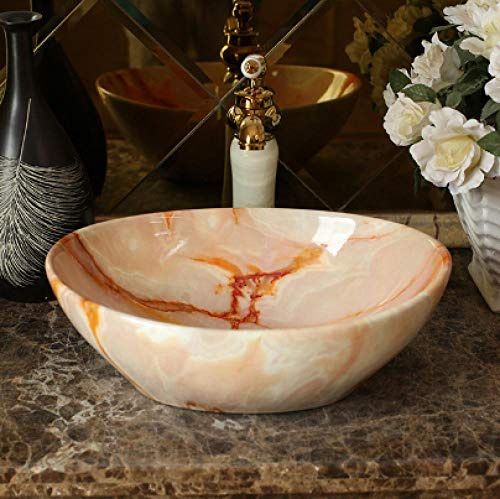 GLETSF Bathroom Sink, Countertop Basin Ceramic Washbasin Oval Countertop Washbasin Marble Art Hand-Painted Bathroom Sink Bowl-5