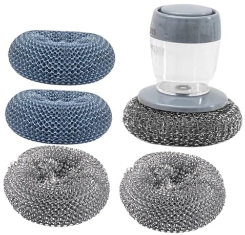 PRETYZOOM Multi-purpose Palm Dish Brush with Soap Dispenser for Washing Dishes and Pots, Plastic Handle with Pet Bristles and Stainless Steel Wire, for Kitchen Cleaning