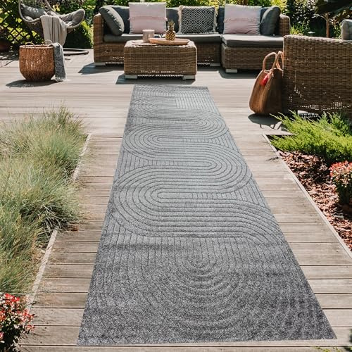 Teppich-Traum Teppich In- und Outdoorteppich Flurteppich Teppichläufer strapazierfähig wetterbeständig leicht zu pflegen Bogenmuster in Anthrazit, 80x250 cm