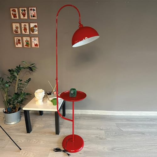 bamyum Gorkiede Metall, Moderne, Stehlampe Wohnzimmer, Schlafzimmer, Kinderzimmer mit E27 Fassung, 30 cm Breit, verstellbarer Lampenschirm, Stehleuchte mit Ablage und Dimmer, Rot