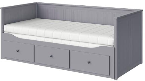 ProTuning HEMNES Tagesbett mit 3 Schubladen/2 Matratzen, grau/Åfjäll fest, 80x200 cm
