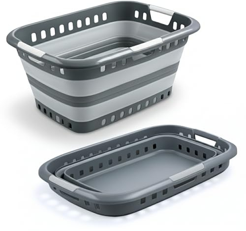 SULENO Faltkorb 45L, Faltbarer Wäschekorb 3 Griffe, Anthrazit | Einkaufskorb Camping Picknick, Stabil, Platzsparend & Leicht, Ideal für Haushalt, Auto & Outdoor, 60,5 x 44,5 x 29 cm