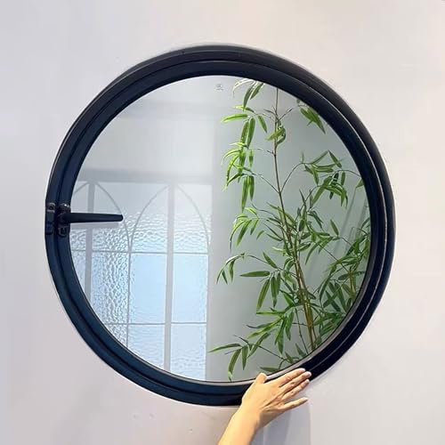 360 ° Circular Rotating Shed Window, Water Ripple Tempered Glass Home Decoration Portholes, for Privacy and Light Control(Black,80CM/31.5)