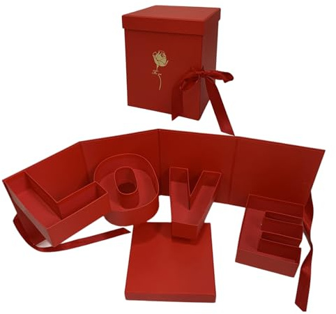 Geschenkbox mit leerem Rosenstrauß – Behälter für Liebesbrief und Schokolade, Schachtel für gesunde Pralinen, für Freunde, Ehepartner, Geburtstage, Vorschlag, Erklärung, Abschlussfeier, Hochzeit
