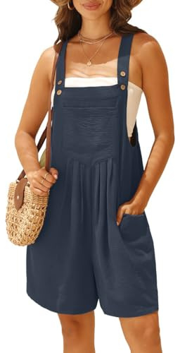 IWOLLENCE Short Dungarees For Women UK Adjustable Shoulder Straps Sleeveless Rompers with Front Pocket Maternity Jumpsuit