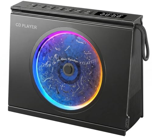 Gueray Y-03 CD Player Portable: CD Players for Home with HiFi Sound Black | with 4000mAh Rechargable Battery, Dual Bluetooth, Radio, Dual Speakers, LCD Screen Display, Timer, Support USB/AUX Playback