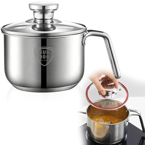 Nimblyne Casserole à lait à induction en acier inoxydable : mini pot à lait 2,4 l 18 cm, préparation de nourriture pour bébé pour lait et bouillie (acier 304/11 cm de profondeur)