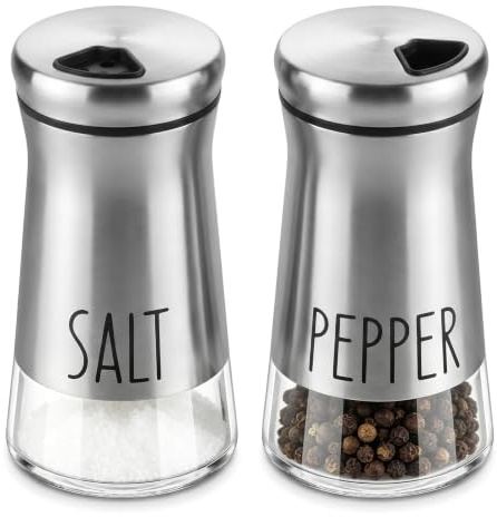 Set De 2 Pièces De Salieres Et Poivrieres, Salière Et Poivrière Avec Couvercle En Acier Inoxydable Et Verre Pour La Cuisine, Avec 3 Ouvertures Réglables, Argenté 110ml