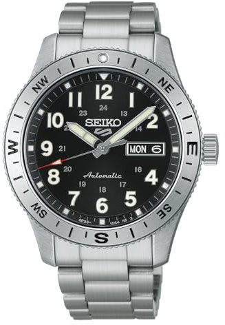 Seiko Orologio Automatico, Quadrante Nero, Cassa e Bracciale in Acciaio, con Giorno e Data, HDB006K1