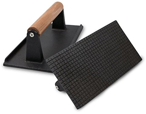 Shoze Cast Iron Steak Press Weight Non-Stick Bacon Grill Press Flat BBQ Grill Accessories Griddle Kit for Home Kitchen Black 20 X 10 Cm