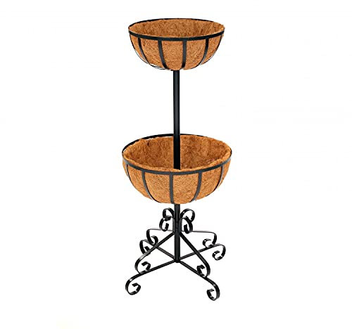 Oypla 2 Tier Metal Garden Flower Fountain Plant Display Stand with Coco Liners