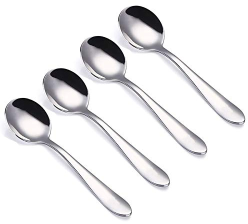 VANRA 4-Piece Children Spoons Round Stainless Steel Kids Dinner Spoons Child Silver Cutlery Set 5.8-inch (4 round spoons)