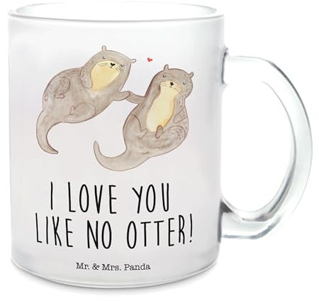 Mr. & Mrs. Panda Teetasse aus Glas Otter Hände halten - Geschenk, Romantisch, Tee Tasse, Becher, Paar, Verliebt, glücklich, Große, Liebe
