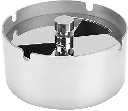 Mumusuki High-grade Stainless Steel Wind-proof Round Push Down Revolving Ashtray with Tray for Hotel