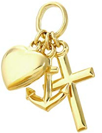 NKlaus Kettenanhänger Glaube Liebe Hoffnung 333er Gold/925er Silber 1 Stück | Kreuz 7x4,5mm; Gewicht 0,42g; Öse 3,2x3,2mm