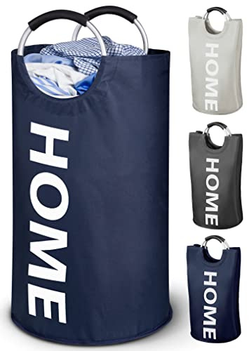WELLENBORG® 82L Faltbarer Wäschekorb faltbar blau groß - Wäschesammler wasserdicht Wäschesack Schmutzwäsche groß faltbarer Korb Wäschekörbe Wäschetonne Wäschepuff Wäschesäcke Wäschetasche