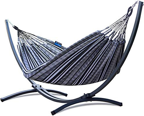 Potenza® Hamac avec Support Anti-Rouille pour 2 Personnes Démontable – Les Hamacs Double Colombien - Lit en métal galvanisé antirouille Suspendu Portable - Jardin - Support Graphite Un Hamac Noir