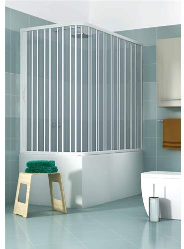 Mampara para bañera, 70 x 150 cm, modelo Anja, única puerta plegable con apertura lateral reversible, paneles semitransparentes, perfiles de color blanco