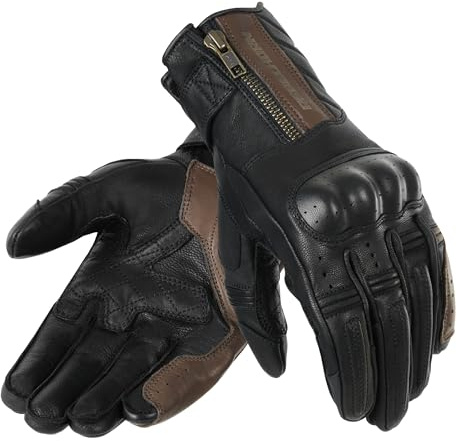 REBELHORN Hunter Motorradhandschuhe Herren | Leder | Knöchelprotektoren | Perforation von Fingerbereichen | Anatomisches Design | Touchscreen-freundliche Pads | Größen bis 5XL