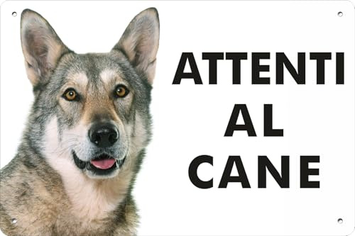 Pubblimania Cartello Attenti al Cane Lupo Cecoslovacco - Targa Segnaletica in Alluminio composito 3 mm di spessore - Resistente alle Intemperie e ai Raggi UV - Fori Pre-perforati (Cm 20x30)