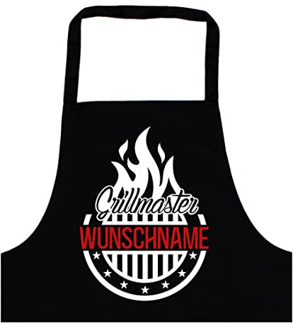 Grillschürze Personalisiert | Grillmaster | Grill-Schürze mit Wunschname BBQ Grillen Uni Farbe Schwarz