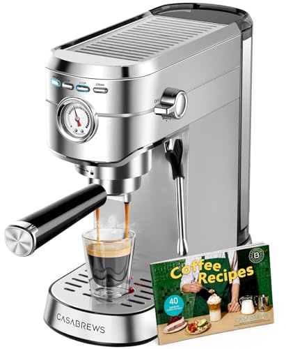CASABREWS CM5418 Espresso Machine 20 Bar, Compact Espresso Maker with Steam Milk Frother, Stainless Steel Coffee Machine with 34oz Removable Water Tank for Cappuccino, Small Latte Machine, Silver