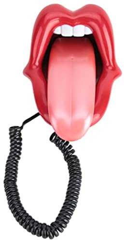 Telefon med Sladd med Högtalartelefon, Fast Telefon i Form Av en Röd Tung Tunga med Uppringningspaus, återuppringning, Ringklocka och Mer, för Hem, Heminredning, Etc.