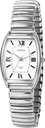 JewelryWe Women's Ultra Thin Easy Reader Watch with Elastic Strap, Golden/Silver Watch | Ladies, Weekday Date, Easy Pull On Fit, Office, Appointments, Mothers Gift, Movement, Luminous Hands