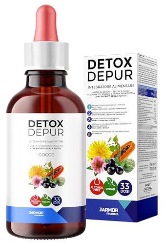 Detox Depur Gocce 100 ml – Super Concentrato - Drenante Forte, Fegato e Intestino - Cardo Mariano, Tarassaco, Carciofo, Ribes Nigrum, Betulla, Echinacea (Gocce 100 ml)