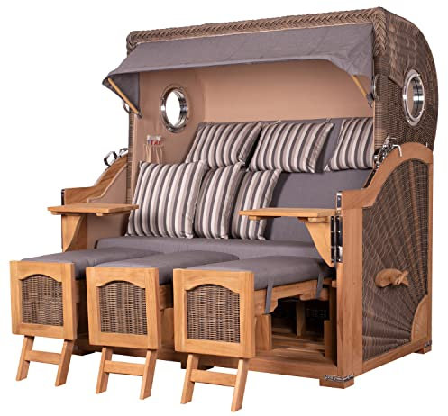 bene living Strandkorb-Set Ammersee 3-Sitzer Teak - PE grau - Modell 544 - Liftersystem