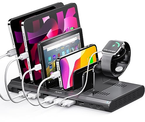 Alxum 120W Stazione ricarica USB C con ricarica rapida QC 3.0, stazione di ricarica 10 porte multipla USB con PD 45W e Type C 15W per Tablet, Kindle, Phone