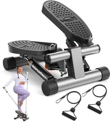 Niceday Steppers for Exercise, Mini Stair Stepper with Resistance Bands at Home Workout Equipment with 300LBS Loading Capacity, Hydraulic Fitness Stepper with LCD Monitor Sliver Gray