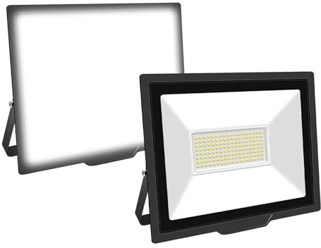 Willpower 2pcs Foco LED Exterior 100W 10000LM Proyector LED Impermeable IP66 Luz LED Exterior 6000K Blanco Frío Luz de Inundación Luz de Seguridad Iluminación para Garaje Patio Jardín Terraza