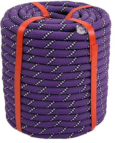 Ezjsdltech 1/2 in x 100 ft Polyester Arborist Rigging Rope, Purple Braided Tree Climbing Rope 48 Strands for Farm Work and Swinging