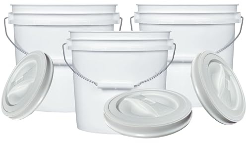 House Naturals 2 Gallon Bucket with Screw on Lid - Pack of 3 Made in USA Containers (White Buckets with White Lids)