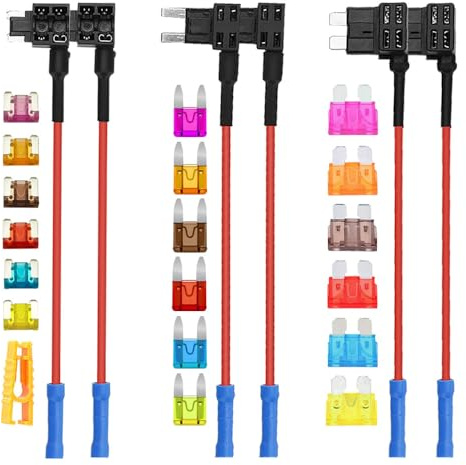 Aiqeer 6 Stycken 12V / 24V Säkringskranar Set, Add-a-Circuit Säkringshållare med 16 AWG Tråd, Gratis 18 Stycken Bladsäkringar och Säkringsavdragare (Crimp Terminal)