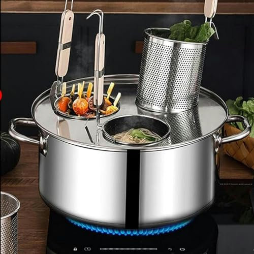 Pentole, Pentola a induzione in Acciaio Inossidabile con Coperchio, Pentola per Zuppa di Cottura della Pasta a 3/4/5 Fori Resistente Uso Multiuso per la Cucina di Casa Ristorante (