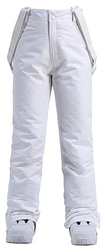 ALSOGO Damen Frauen Skihose Hosenträgerhose Outdoorhose Wasserdicht Winddichte Warme Gefütterte Schneehose Snowboardhose Skilanglaufhose Thermohose Wanderhose Softshellhose Weiß M