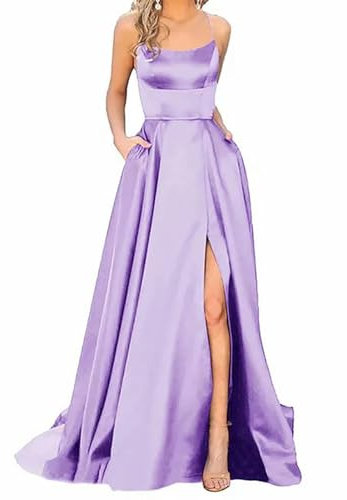 Taille pincée Fendue Robe de Bal Femmes élégantes soirée Formelle Longue soirée Bretelles Spaghetti Robe élégante Robes de Mariage-Violet-XL