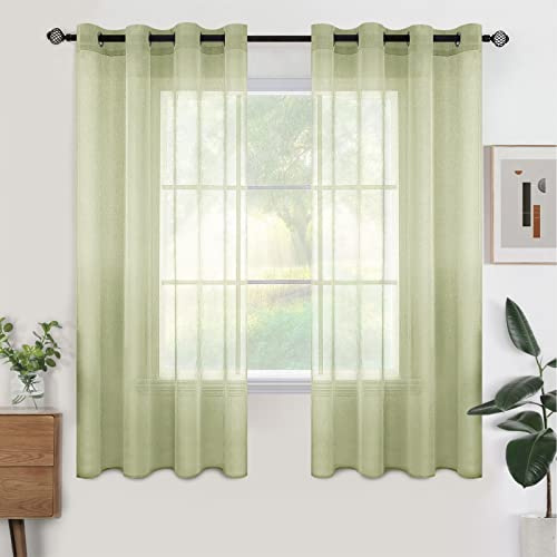 Woaboy Voile Kurz Gardinen Vorhänge Ösen 2er 140x160cm Grün | Voile Gewebe für Wohnzimmer und Schlafzimmer, transparent, leicht und dekorativ für moderne Fenster.