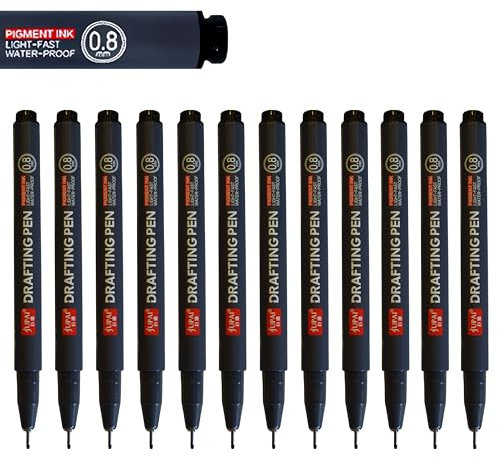 Inqzen 12er Fineliner-Stifte, XXL-Tintenkapazität, Filzstifte, Pigmentliner, Tintenstifte zum Zeichnen, wasserfester Marker, Handwriting-Stift, Skizzierstift (12er Set (0,8mm))