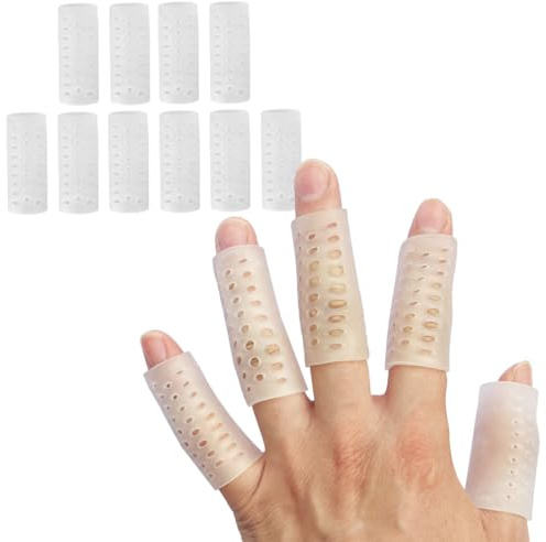 Skeerthy Breathable Finger Sleeves Protectors, 10 Pieces Finger Cots Gel Finger Sleeve Protectors, Finger Gloves Cushion Fingers Tube Protector for Basketball Cracked Finger