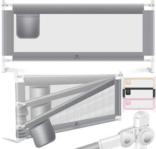 KESSER® Bettschutzgitter 150 cm, Rausfallschutz Bett & Bettgitter Kinderbett, klapp- & höhenverstellbar, Kindersicherung Baby Fallschutz, Mesh Netz, Kinderbett Schutzgitter + Tasche, Hellgrau
