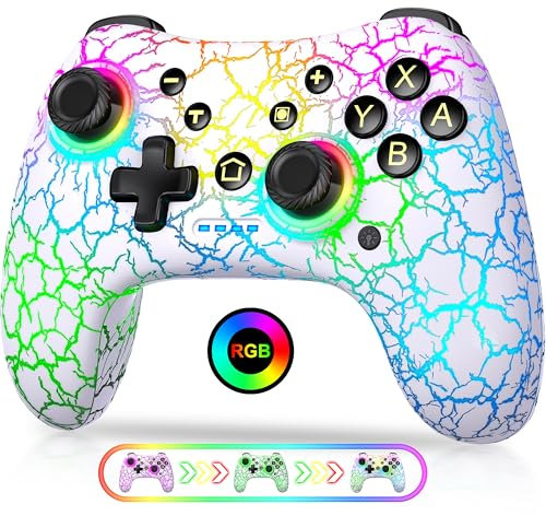 HASACOOL Wireless Switch Pro Controller for Switch 2/Lite/OLED/iOS/Android, Wired PC Gaming Controller with Cool LED Light, Turbo, 6-Axis Gyro, Vibration