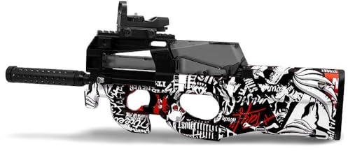 Gel Blaster Gun, Elektrische Gel Shooter Gun mit Schutzbrille, Wiederaufladbare P90 Spielzeug Pistole, Schießen im Freien Teamspiele für 14+ Teenager Erwachsene (Rot Grafitti)
