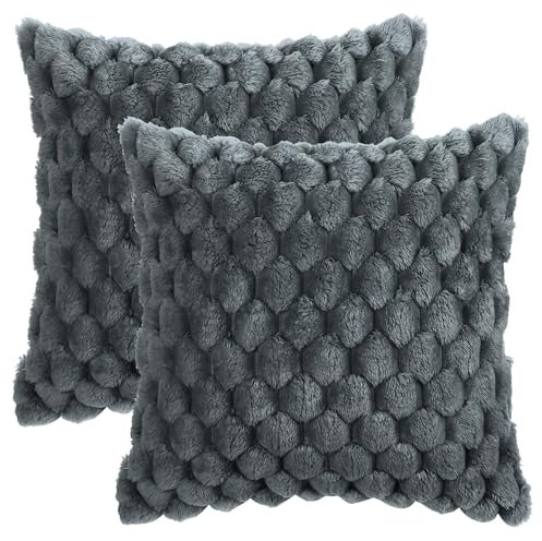 uxcell 2Er-Pack Weiche KissenbezüGe Aus Kunstfell, Dekorative KissenbezüGe, Flauschige PlüSch-KissenbezüGe, LuxuriöSer Kissenbezug FüR Sofa, Couch, Bett, WohnzimmerGrau 45 x 45 cm