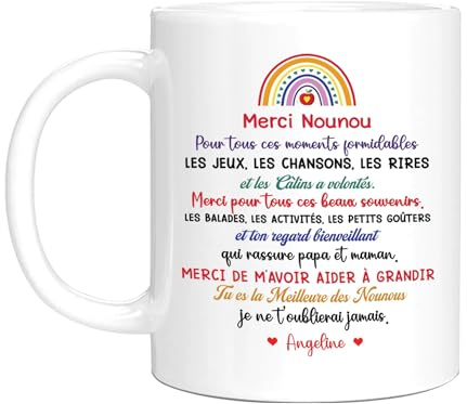 HALUMI Mug | Tasse à café personnalisée Cadeau pour nounou - Merci Nounou - personnaliser avec Nom d'enfant 440 ml